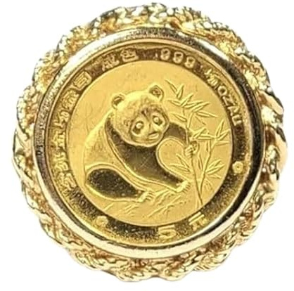 Women's 925 Sterling Silver Panda Coin Ring with 14K Yellow Gold Finish, 20mm Chinese Coin Design (Yellow, 5.5)