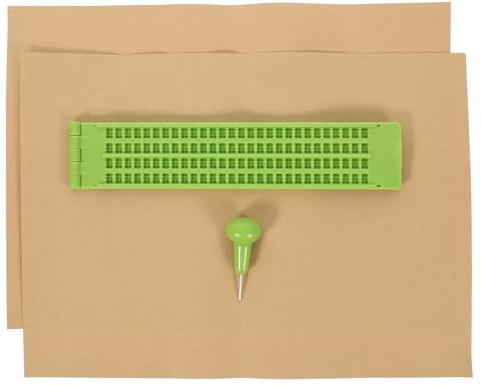 HEALEEP Kit Scrittura Braille in Plastica Resistente 27 Celle, 1 Penna e 2 Fogli di Pratica, per l'Apprendimento del Braille
