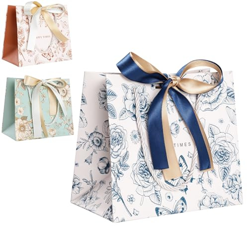 Bigqin 3 PCS Bolsas de Regalo con Lazos, Bolsas de Papel con Asas, Bolsa Regalo Cumpleaños Para Regalo, Cumpleaños, Celebración, Boda