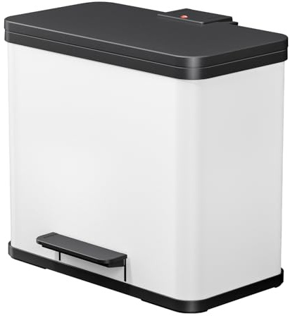 Hailo Eco duo L - Mülltrenner 2 x 14 Liter - 28 Liter - Soft Close Deckel - 2-in-1 Treteimer mit 2 Kunststoff Inneneimern - Mülleimer mit Pedal rechteckig - Made in Germany - Stahlblech - Weiß