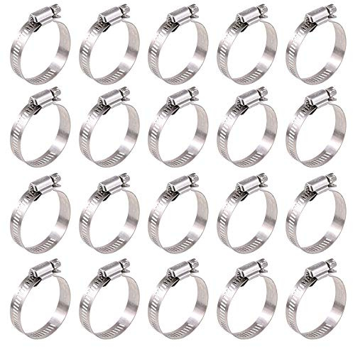 Glarks 20Pcs 304 Stainless Steel Adjustable 27-51MM Range Worm Gear Hose Clamps Assortment Kit, Fuel Line Clamp for Water Pipe, Plumbing, Automotive and Mechanical Application (27-51MM)