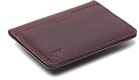 FOXHACKLE Leder-Kreditkartenetui für Damen und Herren, dünne Bifold-Geldbörse mit RFID-Schutz, schmale Vordertasche, minimalistische Geldbörse, kleines Kartenetui (Kirschfarbe)