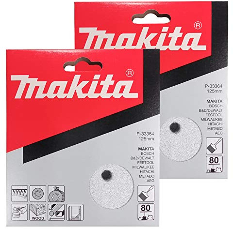 Makita 20 Pack - 80 Grit Sanding Discs For 5 Random Orbit Sanders - For Aggressive Sanding of Wood, Metal & Plastic | 8 Hole Hook-And-Loop Sandpaper