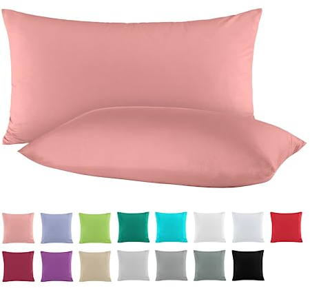 BaSaTex Doppelpack Baumwolle Renforcé Kissenbezug 40x60 cm | Kissenbezüge aus 100% Baumwolle | Kissenhüllen in Altrosa