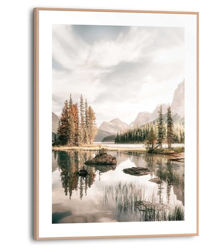 REINDERS Gerahmtes Bild, Bergsee, Wohnzimmer, Bilder, Wanddeko, Room Decor, MDF, Beige, 40 x 30