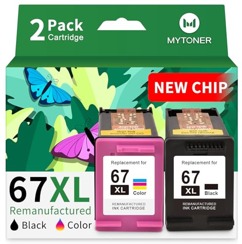 MYTONER 67XL HP Printer Ink Replacement for HP Ink 67 Black/Color Combo Pack HP 67 Ink for DeskJet 6055e 2755e 2855e 2800e 4155e 2700e 2700 Envy 6000 6400 Envy Pro 6458 Printer Ink HP 67 XL (2 Pack)