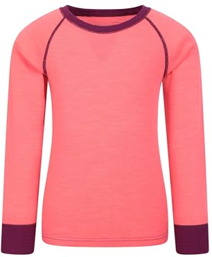 Mountain Warehouse Haut Thermique Col Rond en Mérinos Enfants - Manches Longues, Chaud, léger, Respirant, Séchage Rapide - Parfait pour l'hiver Rose Vif 2-3 Ans