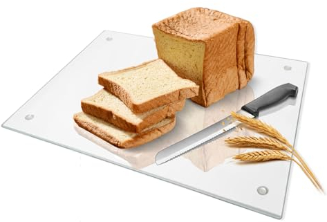 Petite planche à découper en verre trempé transparent pour cuisine (20,3 x 30,5 cm), avec pieds en caoutchouc, antidérapant, durable, incassable, passe au lave-vaisselle, résistante aux rayures,