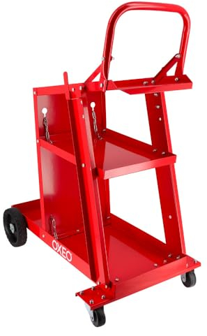 Chariot de soudure - Chariot pour poste à souder roues déportées - Acier - 3 niveaux - 60kg - Chaînes Pour Bouteille De Gaz