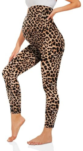 TNNZEET Umstandsleggings High Waist Umstandsmode Damen Umstandshose Schwangerschaft Leggings Lang für Yoga(Leopard,M)