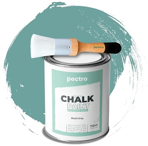 PECTRO Pintura a la Tiza para Muebles 750ml + Brocha de madera especial Pack - Pintura para Muebles sin lijar - Pintura para Madera - Pintura Chalk Paint Efecto Tiza Colores (Verde Azulado)