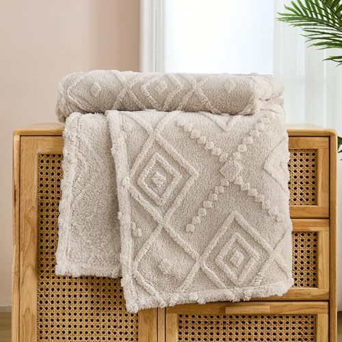 WONGS BEDDING Kuscheldecke Flauschig 150x200 Beige Decken, Wohndecke Warme Fleecedecke Weiche Sofadecke Couchdecke für Bett Sofa Büro Mädchen