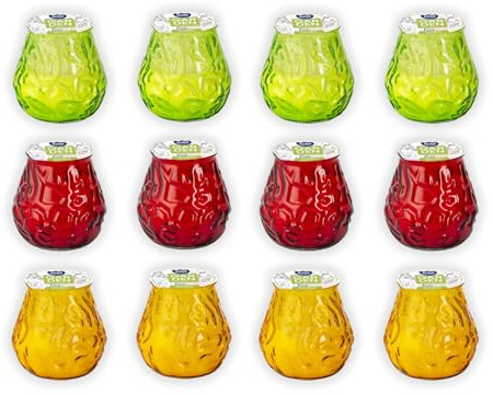 12 candele da giardino in vetro, per feste all'aperto, antivento, mix di colori