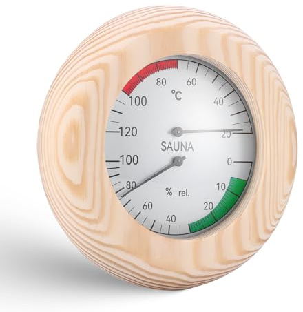 Thermomètre hygromètre d'intérieur, jauge de température et d'humidité pour salle de sauna Troncs de pin sylvestre ronds thermomètre, hygromètre, jauge précise de température et d'humidité pour sauna