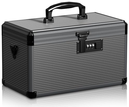 Lockbako Medicine Lock Box with Code, Locking Medicine Box with Removable Tray & Pocket Bag, Portable First Aid Box for Home, 16 * 9.25 * 7.5 Inch (Black, X-Large-16inch)