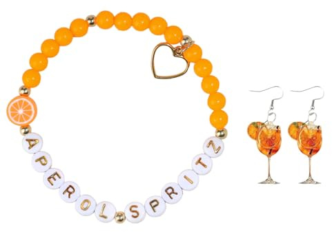 FloralGrace Aperol Geschenke Frau 1 Stück Aperol Armband und 2 Stück Aperol Weinglas Ohrringe Aperol Deko für Freundin Kollegen Familien