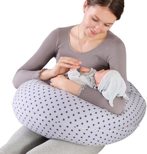 Labtec Coussin d'allaitement et de grossesse, coussin de sommeil latéral, hanches, jambes, coussin de soutien du dos, coussin d'allaitement multifonction pour bébé, housse amovible 100 % coton