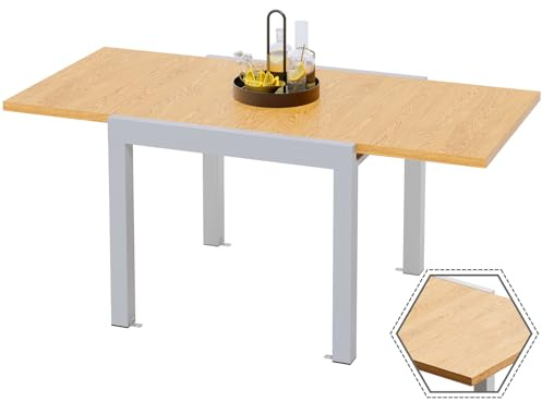 Devoko Table de Jardin Extensible en Aluminium - Résistante aux Intempéries 80-160x80x75 cm, Anti-UV & Facile à Nettoyer, pour Repas en Extérieur 4-6 Personnes, Terrasse/Balcon, Beige