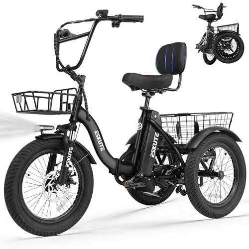 T300 Adult Electric Trike Bike 1200W High-Power Motor & 624Wh Removable Battery 18x3.0 Fat Tire Foldable 3-Wheel E-Bike Step-Thru Design, Up to 65 Miles, 18MPH Assisted Pedalling Black