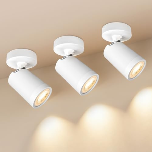 GY Foco LED de techo blanco 1 luces – Lámpara de techo lineal moderna orientable 360° – Spot GU10 sin bombillas – Iluminación interior para cocina, pasillo, 3 unidades