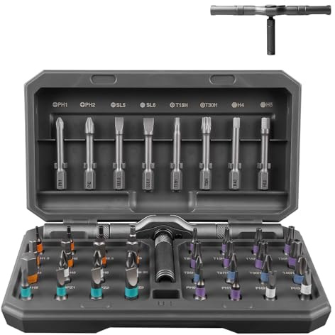 Juego de destornilladores magnéticos 42 en 1, destornilladores magnéticos, destornilladores de precisión con mango de carraca y estuche de almacenamiento, para ordenadores, gafas, relojes, smartphone