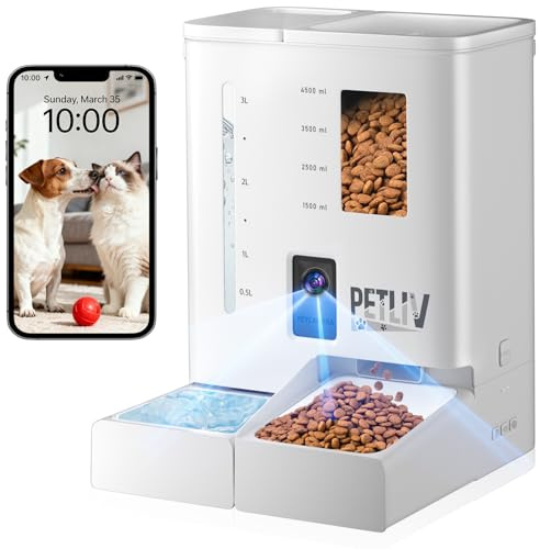 PETLIV Distributore Automatico Cibo Gatti con 2K Telecamera,5L Cibo e 4L Acqua Automati Gatti con 2.4G/5G WIFI,Controllo APP,con Visione Notturna,con Audio Bidirezionale