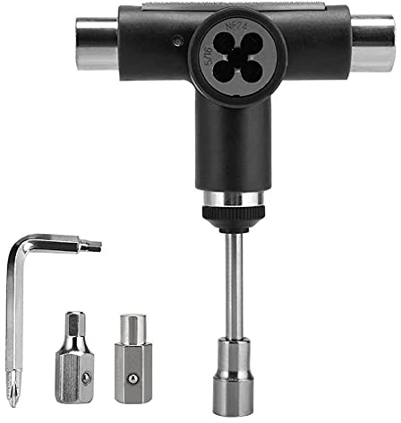 Skateboard T Tool All in One Multifunzionale Tipo Skate Chiave Cacciavite per Longboard Serraggio Riparazione Assemblare Cambiare Ruote Grip Nastro Pulizia Cuscinetto Vite Filettatura