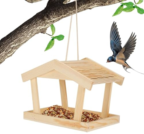 Mangeoire Oiseaux Exterieur - Maison en Bois pour Nourriture Animaux - Support Nourriture Oiseaux Sauvages Exterieur - pour Jardin Cour Terrasse Allée Fenêtre Balcon Arbre Clôture Intérieur