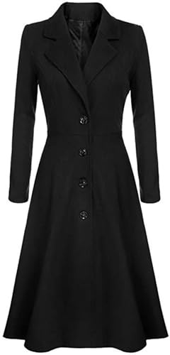 Generisk damvinterkappa lång A-linje ullrock med knappar elegant revers trenchcoat varm tweed jacka