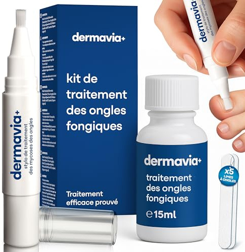 DERMAVIA+ Traitement contre les mycoses des ongles – 15 ML + Stylo Torsion 3 ML – Convient aux diabétiques – Traitement cliniquement prouvé – Facile à utiliser et résultats rapides