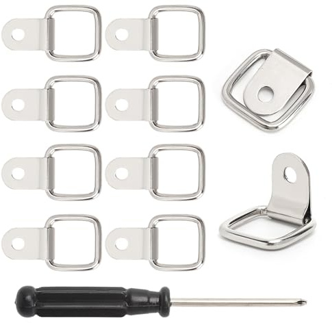 Anelli di Ancoraggio in Acciaio Inox - 8 Pezzi D-Ring, Fissaggio per Rimorchio e Veicoli - Capacità di Carico 200kg - Crocetti di Sicurezza per Camion, Barca, Kajak e Altro - Include Mini Cacciavite