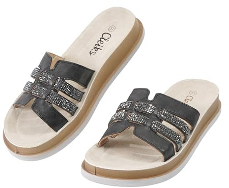 CLEIKS Sandali Roman Estate Sandali Aperti Donna con Tacco Sandali Eleganti Slide Pantofole Ciabatte con Chiusura a Strappo Sandali da Spiaggia (Nero, 37 EU, WCL260438-1)