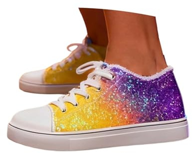 Moderiktiga avslappnade sneakers med gnistrande paljetter snörning, platta låga skor för bekväm daglig komfort för kvinnor