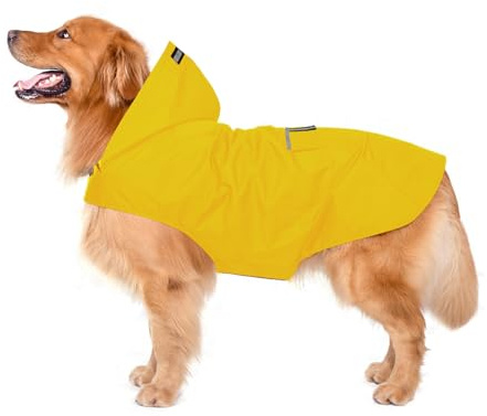 Impermeable para Perros con Capucha y Collar Agujero y Tiras reflectoras seguras, Ultra-Light Transpirable Impermeable 100% Chaqueta para Lluvia por Zellar para medianos Perro de Raza Grande