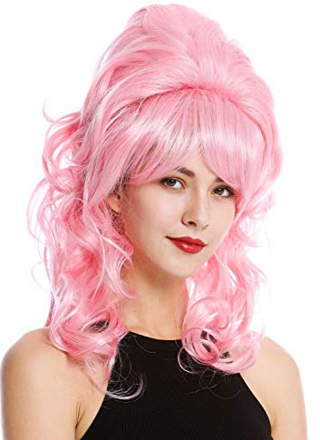WIG ME UP - GFW2418-TF2317-F1 Perruque dame baroque années 60 rétro énorme choucroute chignon bouclé longue frange mélange rose
