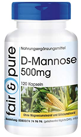 Fair & Pure D-Mannose 500mg, 120 Kapseln, Nahrungsergänzungsmittel vegan ohne Magnesiumstearat, in Deutschland hergestellt