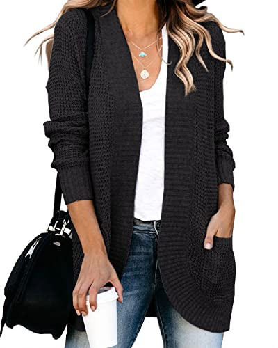 Saodimallsu Cárdigan suelto con frente abierto para mujer, de manga larga, casual, ligero, suave, con bolsillos