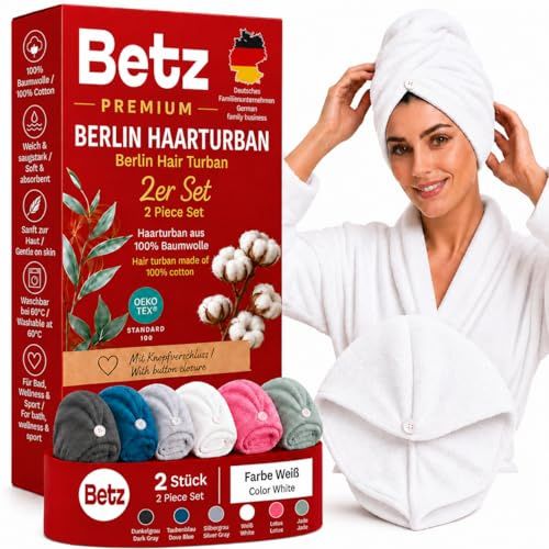 Betz terry turban med knapp BERLIN – turbanhandduk – huvudhandduk – hårturban 100 % bomull – färg vit