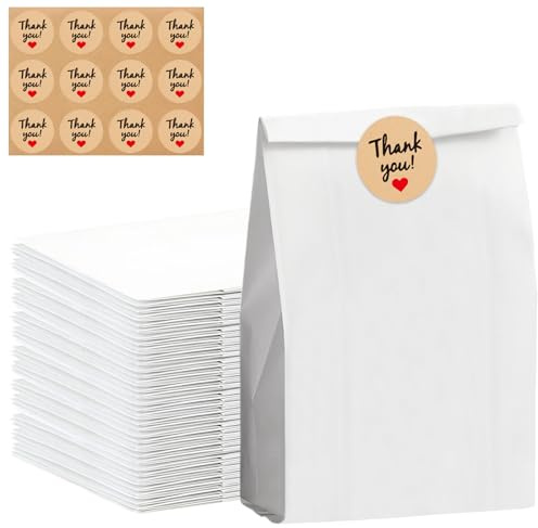 50 stycken presentpåsar, vita presentpåsar, kraftpapper för godis, födelsedag, fest, bröllop, 24 x 13 x 8 cm