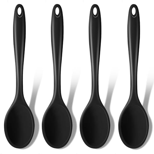 GEEKHOM Kochlöffel Silikon - 4 Stück Silikon Löffel Hitzebeständig 20,5cm, Silikonlöffel Esslöffel Servierlöffel Rührlöffel Set zum Kochen - Alternative zu Kochlöffel Kunststoff, Plastiklöffel