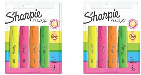 Sharpie Fluo XL Highlighters | Chisel Tip | Assorted Fluorescent | 4 Count (Pack of 2)