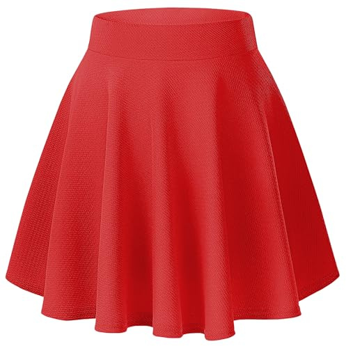 TRENDMALLS Girl's/Women's Classic Stretchy All Time Trendy Skater Knee Length Skirts with Attached Inner Shorts Red