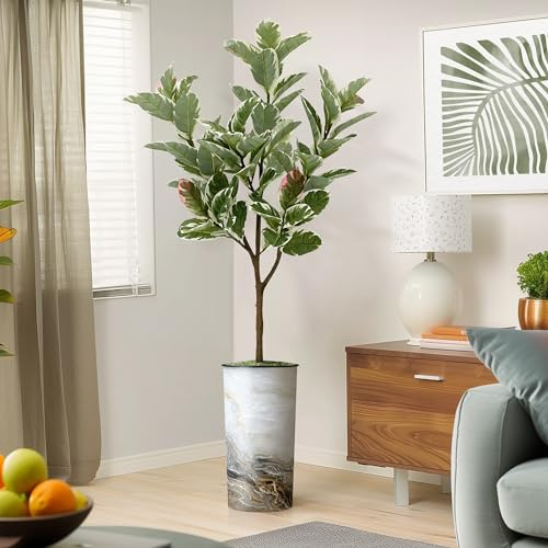 Artificial Tree in Modern Granite Effect Planter, Fake Rubber Silk Tree for Indoor and Outdoor Home Decoration - 70 Overall Tall (Plant Pot Plus Tree)