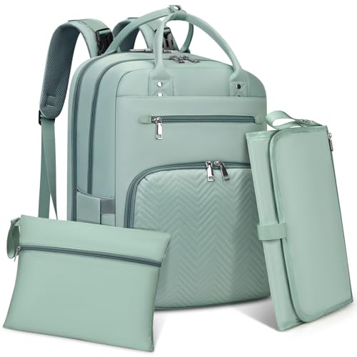 RAINSMORE Mochila Bebe Multifuncional Mochila Carro Bebe Pañaleras para Bebes con Cambiador Portátil y Correas para el Cochecito Grande Mochila Maternidad Verde