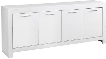 AltoBuy Denae - Buffet 4 Portes L207cm Laqué Blanc Brillant