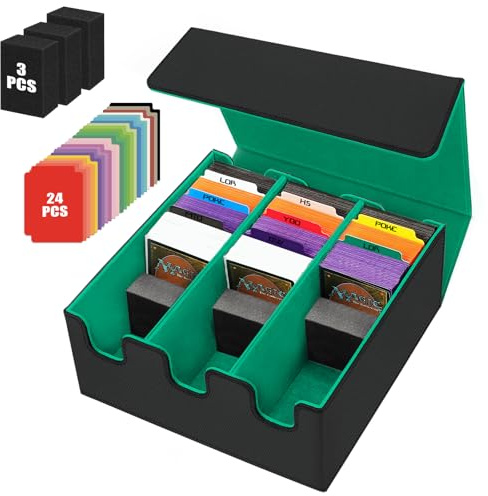 REAQUE Porta Carte Mazzo per Carte MTG Capacità di 2100+, Deck Box per Carte, Custodia Magnetica per la Conservazione delle Carte, Organizzatore di carte collezionabili (VERDE)