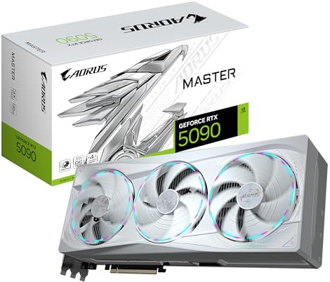 GIGABYTE AORUS GeForce RTX 5090 Master Ice 32G Carte Graphique - 32 Go GDDR7, 512 Bits, PCI-E 5.0, 2655MHz Fréquence du Cœur, 3 x DP 2.1a, 1 x HDMI 2.1b, NVIDIA DLSS 4, GV-N5090AORUSM ICE-32GD