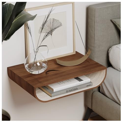 EWART WOODS Mesita de noche flotante, soporte de pared de nogal, mesita de noche para dormitorio, armario de mesa auxiliar de madera, muebles de entrada