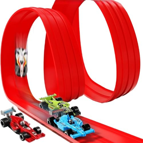 Conjunto de Pista de Carreras del Auto de Carreras: Pista de Rollo de 390x8 cm, Juguete de vehículo PVC, Juego de Taza de succión portátil con diseño Compacto | Divertido Juego para Dormitorio