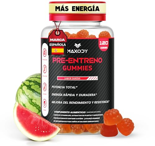 Pre Entreno Fuerte Gominolas Sin Azúcar Sabor Sandía | Pre Workout 120 Uds Aumenta la Energía y Quemagrasas | Preentreno Gimnasio Fuerte Recuperador Muscular con Citrulina produce Oxido Nítrico